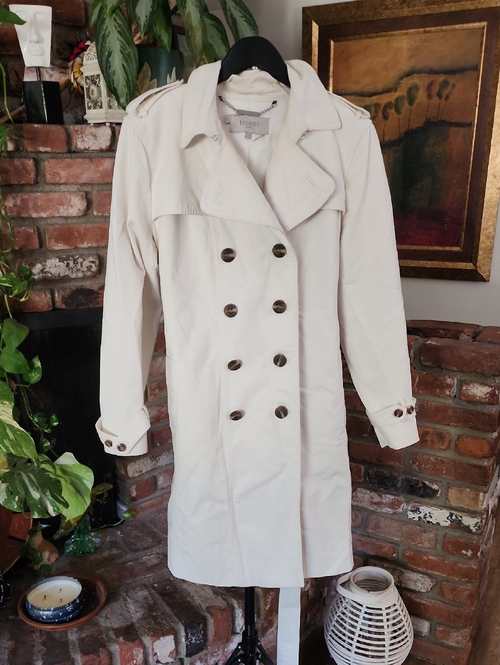 Hobbs London Cream Double Breasted Trench Coat Jacket